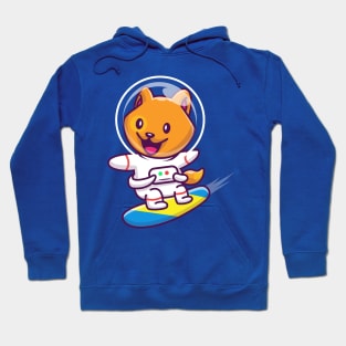 Cute Cat Astronaut Surfing In Space Cartoon Hoodie